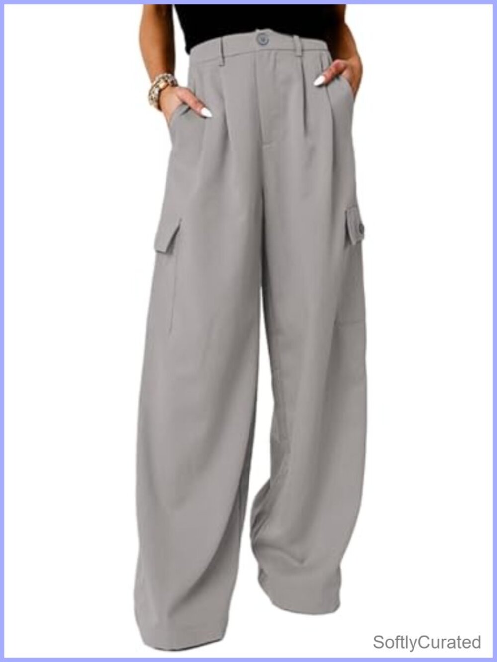 Dokotoo High Waisted Wide Leg Cargo Pants Pleated Relaxed Fit